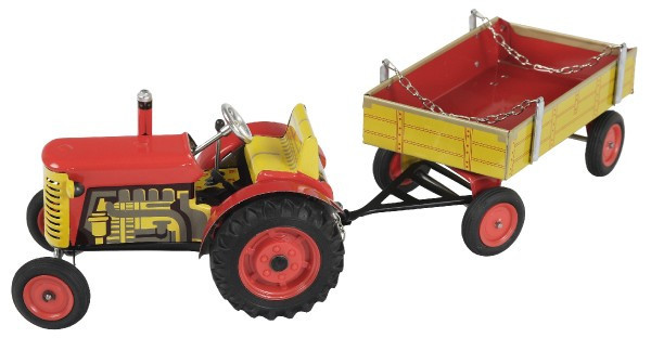 Traktor Zetor s valníkom červený na kľúčik kov 28cm Kovap v krabičke
