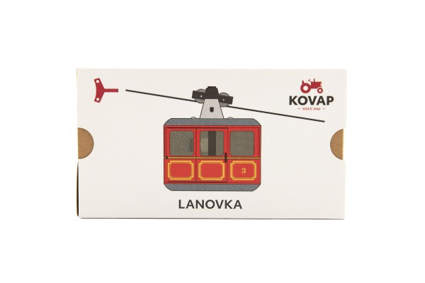 Lanovka červená na kľúčik kov 10x7, 5cm v krabičke Kovap