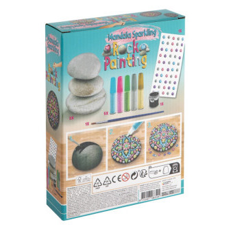 Kreatívny set maľovanie kamienkov mandala 3 kamienkami a 5 glitterových farieb/lepidiel