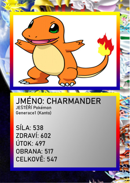 3D figúrka pokemona: Charmander Hráčska karta