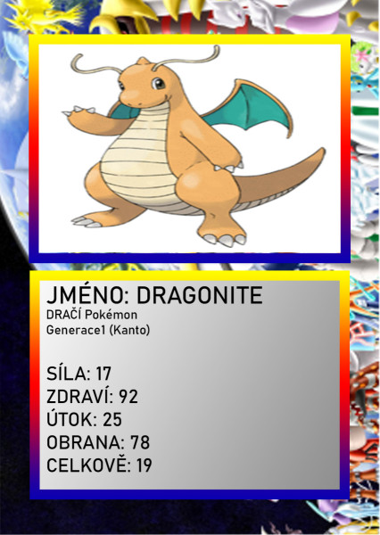 3D figúrka pokemona: Dragonite Hráčska karta