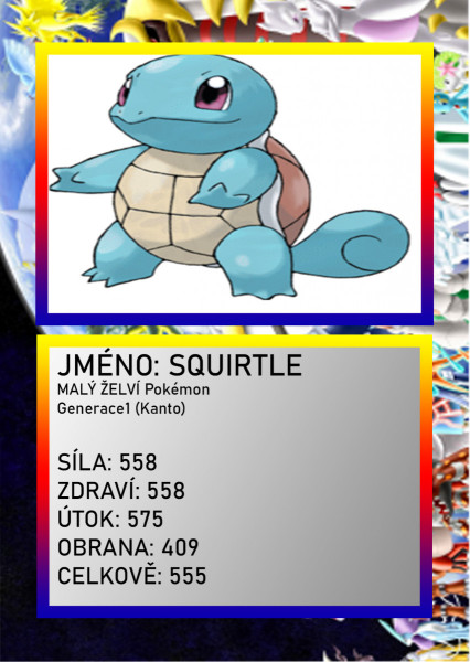 3D figúrka pokemona: Squirtle Hráčska karta