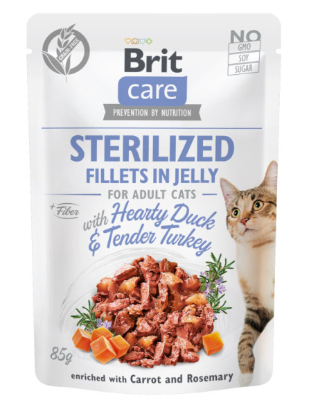 Kapšička Brit Care Cat Sterilized. Filety v Jelly with Hearty Duck & Tender Turkey 85 g