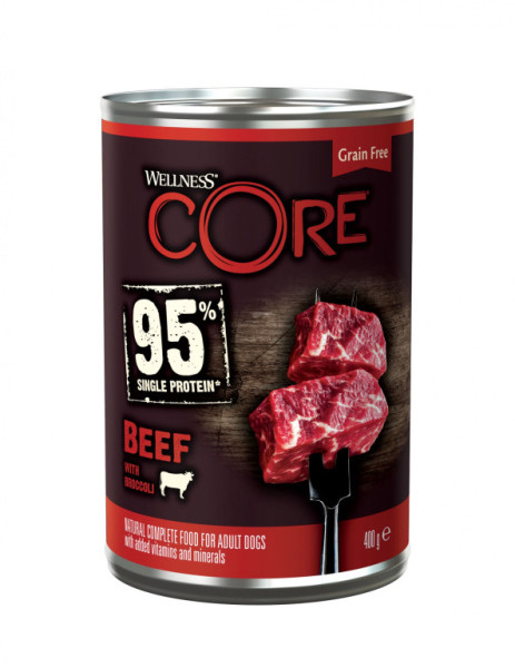 Konzerva Wellness Core Dog 95% Proteín Adult hovädzie s brokolicou 400g