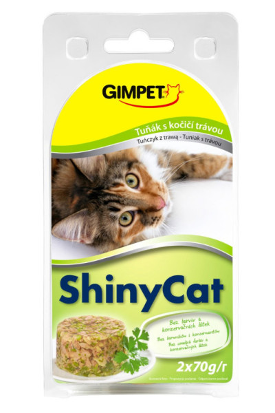 ShinyCat konzerva tuniak + mačacia tráva 2x70g