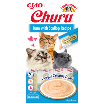 Churu cat mäsové pyré - tuniak, hrebenatky 56g