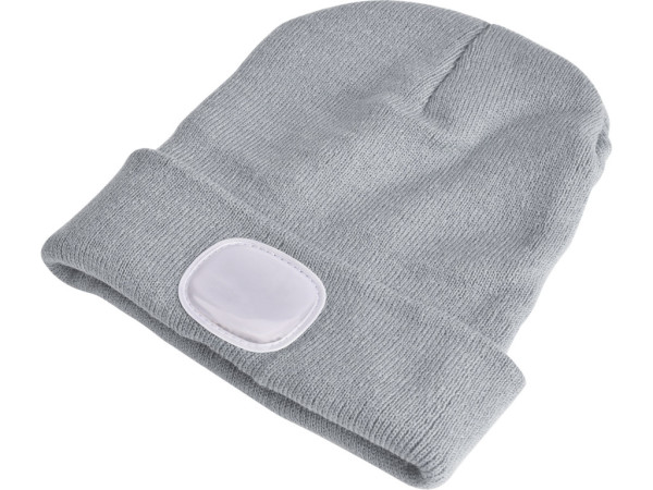 čiapka s čelovkou 4x45lm, USB nabíjanie, šedá, univerzálna veľkosť, 73% acryl a 27% polyester