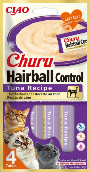 Churu Cat Hairball mäsové pyré - tuniak 4x14g