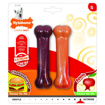Nylabone hračka Extreme kosť príchuť jablko a cheeseburger S 2ks