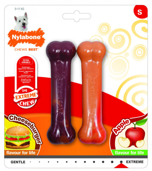 Nylabone hračka Extreme kosť príchuť jablko a cheeseburger S 2ks