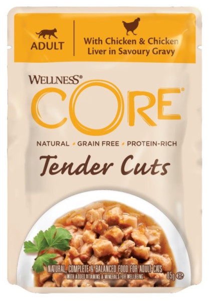 Kapsička Wellness Core Cat Tender kura a pečeň v omáčke 85g