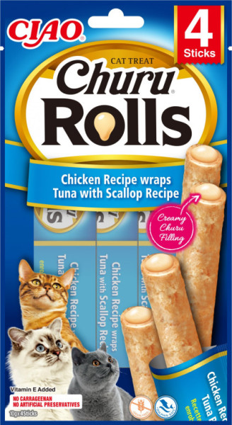 Churu cat Rolls - kura, tuniak a hrebenatky 40g