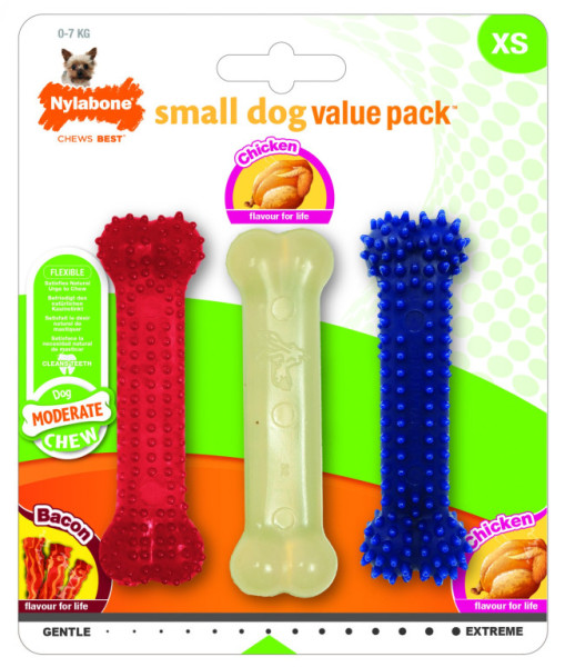Nylabone hračka Moderate kosť príchuť slanina a kura XS 3ks