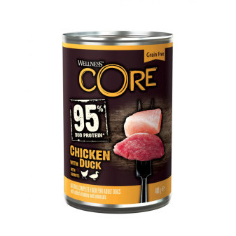 Konzerva Wellness Core Dog 95% Protein Adult kura, kačica a mrkva 400g