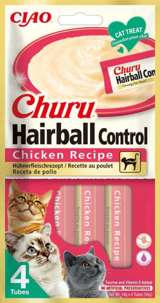Churu Cat Hairball mäsové pyré - kura 4x14g