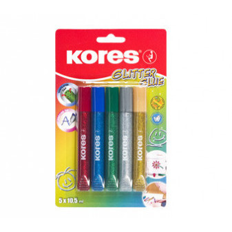 Kores Glitter Glue, 10,5 ml, lepidlo s trblietkami, 5 farieb (75000)