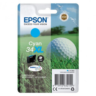 Epson originálny ink C13T34724010, T347240, 34XL, cyan, 10.8ml, Epson WF-3720DWF, 3725DWF