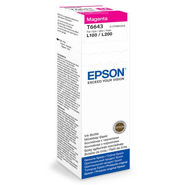 Epson originálny ink C13T66434A, magenta, 70ml, Epson L100, L200, L300