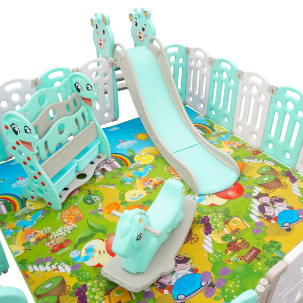 Aga4Kids Detská plastová ohrádka s príslušenstvom 206x177x64 cm Zelená