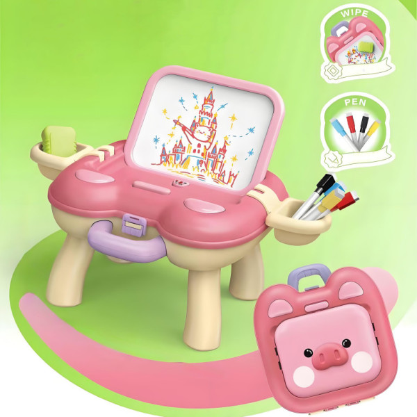 Aga4Kids Detská tabuľa so stolíkom Ružová