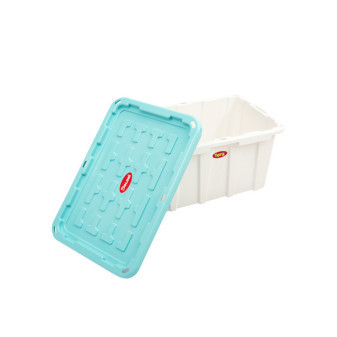 Doloni Úložný box s vekom 75x51x37 Biely/Tyrkysový