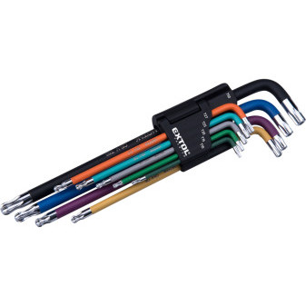 L-kľúče TORX predĺžené farebné, sada 9ks, s guličkou, T10-50, S2