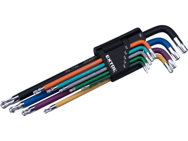 L-kľúče TORX predĺžené farebné, sada 9ks, s guličkou, T10-50, S2