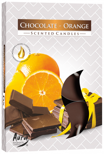 Vonná čajová sviečka Čokoláda-Pomaranč 6 ks v krabičke p15-340
