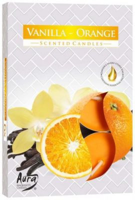 Vonná čajová sviečka Vanilka-Pomaranč 6 ks v krabičke P15-37