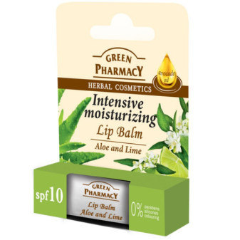 Green Pharmacy hydratačný balzam na pery aloe a limetka 3,6 g