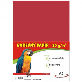 Papier farebný A3 100ks 80g červený