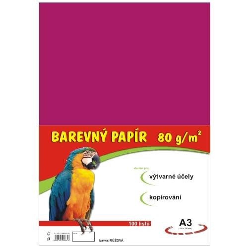 Papier farebný A3 100ks 80g ružový