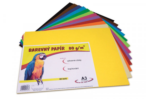 Farebný papier A3 60 ks 80g mix 12 farieb