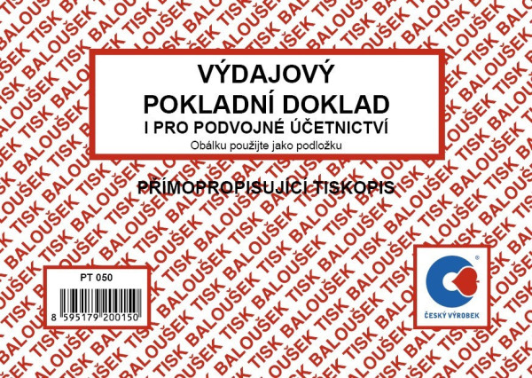 BA PT 050 Výdavkový pokladničný doklad pre podvojné účtovníctvo A6 priamoprepisujúce 50 listov