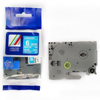Alternatívna páska Brother TZ-515 / TZe-515, 6mm x 8m, biela tlač / modrý podklad