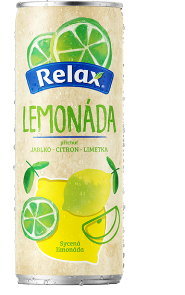 Relax limonáda plech, Citrón-Limetka, 330ml