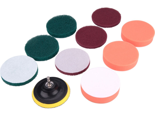 sada čistiacich/leštiacich výsekov na vŕtačku 10ks, priemer 100mm, 3x3druhy