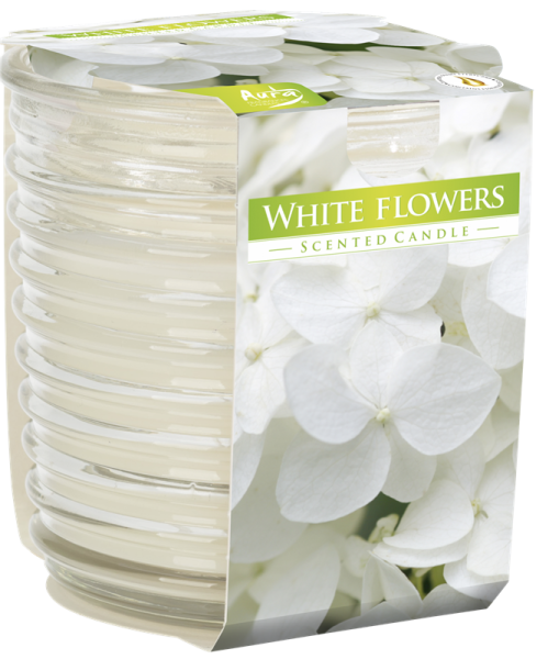 Vonná sviečka vrúbkované sklo Biele kvety snw80-1-179