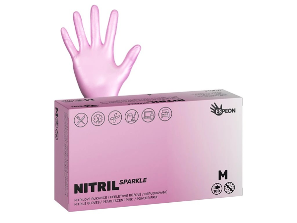 Nitrilové rukavice nitril sparkle 100 ks, nepudrované perleťovo ružové veľkosť M 4,0g