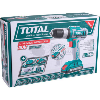 vŕtací skrutkovač aku s príklepom, 20V Li-ion (2x), 2000mAh, v taške, sada 50ks