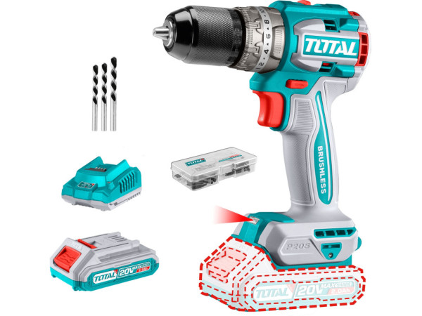 Vŕtací skrutkovač AKU s príklepom, brushless, 20V Li-ion (2x), industrial