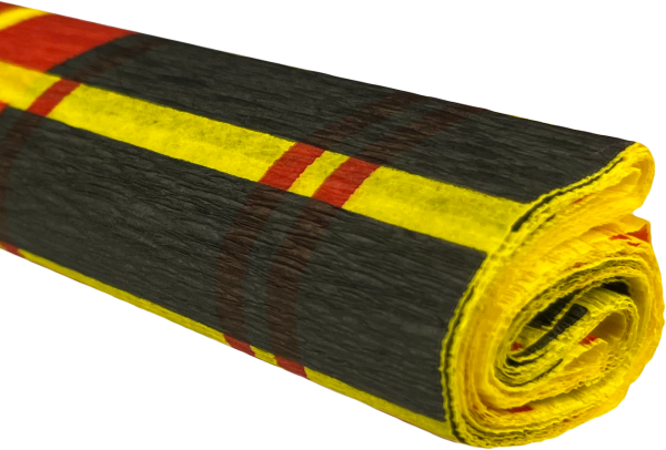 Krepový papír - Károvaná černá na žlutém 0,5x2m 28 g/m2 C05D58