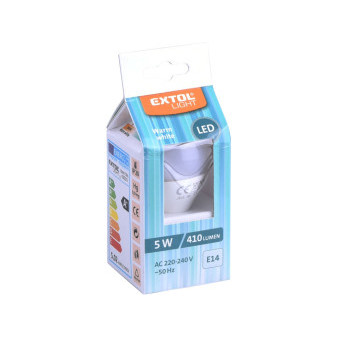 žiarovka LED mini, 410lm, 5W, E14, teplá biela