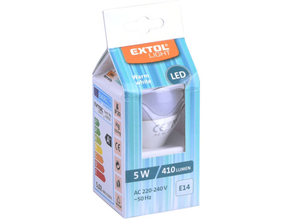 žiarovka LED mini, 410lm, 5W, E14, teplá biela